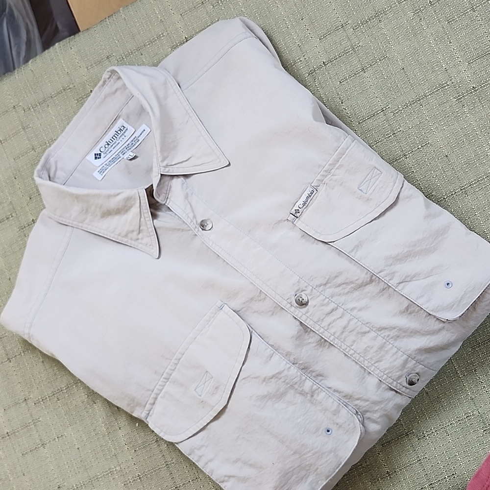 Columbia Beige Outdoor/Fishing/Camping Lightweight, Long Sleeve, Men's Shirt, XL